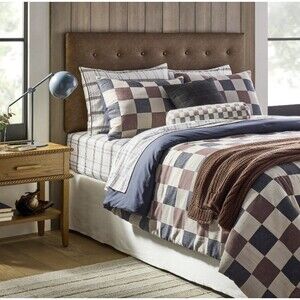 Twin XL Woven Checkerboard Comforter Set Neutral/Navy/Burgundy Threshold NEW-S5